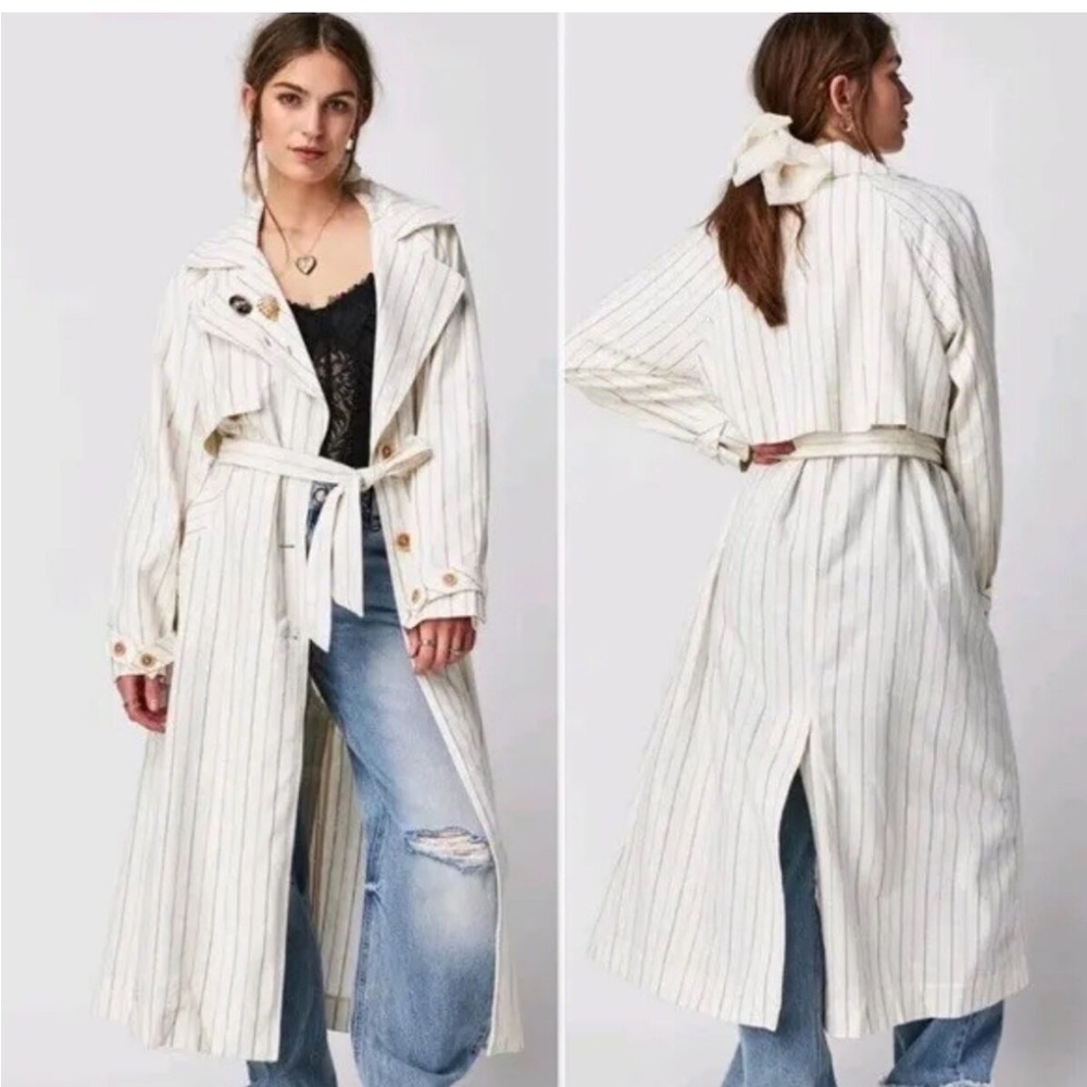 We The Free Cream Striped Trench Coat NWOT